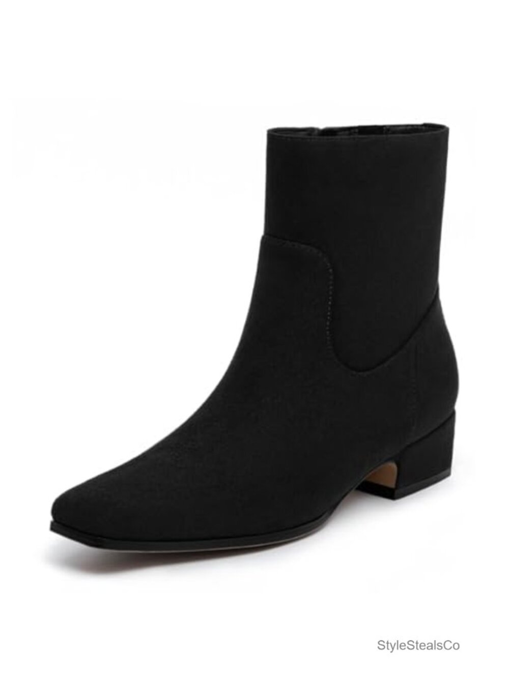 Women's Chunky Low Heel Square Toe Ankle Boots Side Zip